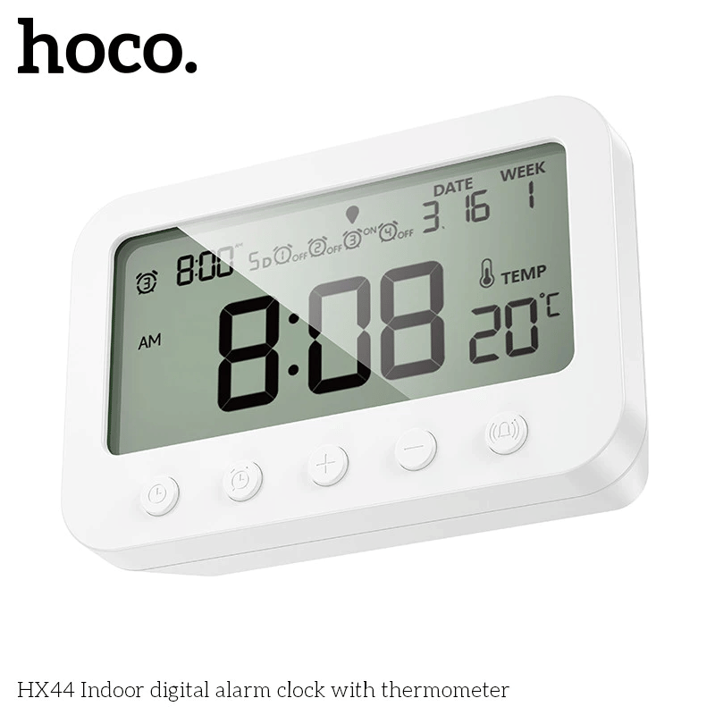 นาฬิกาตั้งโต๊ะ HOCO HX44 พร้อมเทอร์โมมิเตอร์ ตั้งปลุก 4 เวลา แสดงอุณหภูมิ วันที่ วันในสัปดาห์_3